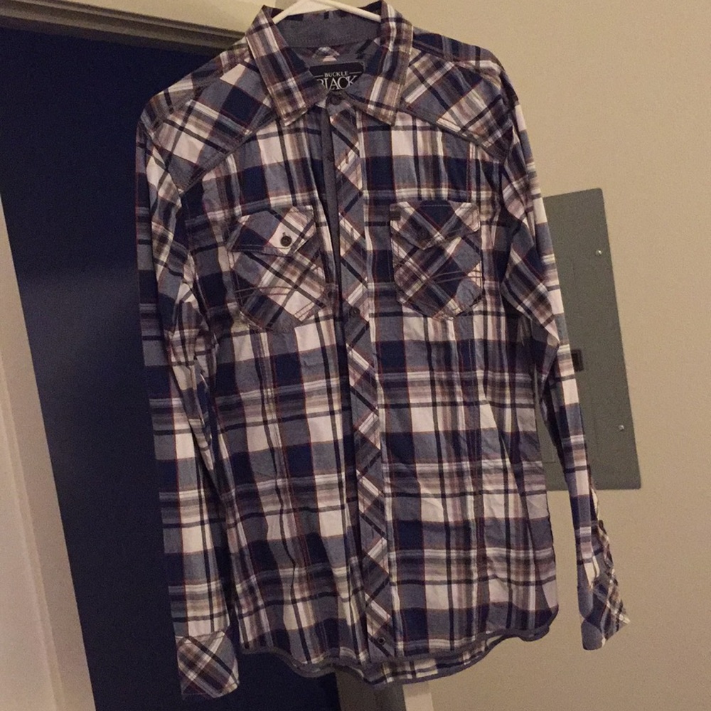 Buckle black button down long sleeve shirt